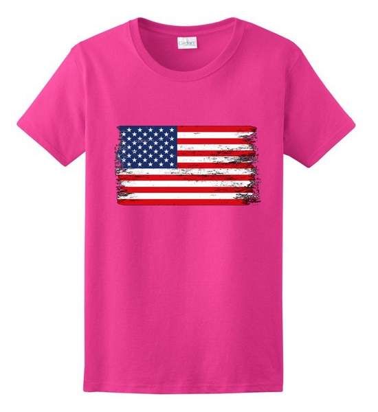 24 Pieces of Wholesale Usa Flag Pink Color T-Shirt