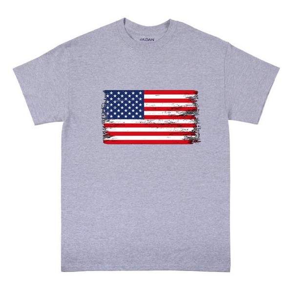 24 Pieces of Wholesale Usa Flag Sport Grey Color T-Shirt