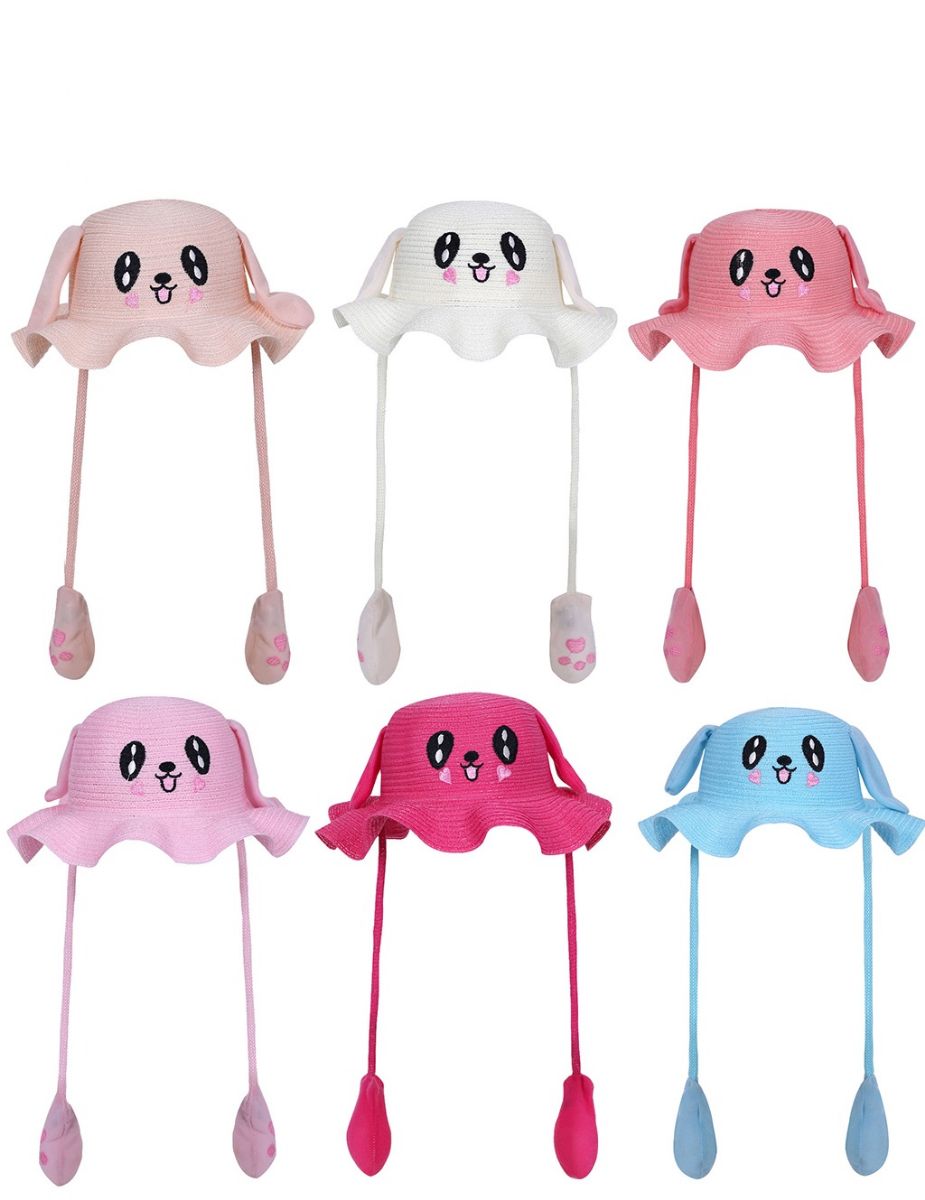 36 Pieces of One Size Cute Cartoon Rabbit Straw Hat For Kids In 6 Assorted Colors