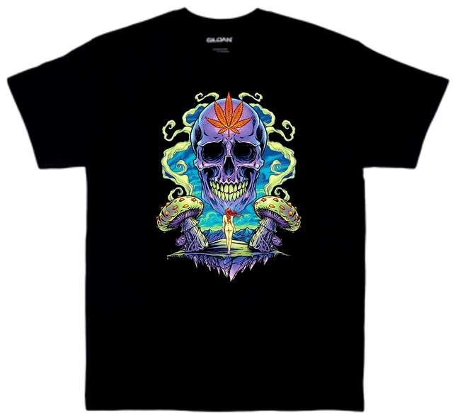 24 Pieces of Wholesale Weed Skull Black Color T-Shirts
