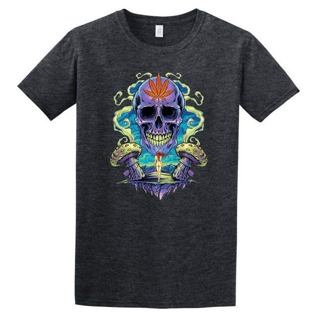 24 Pieces of Wholesale Weed Skull Dark Heather Color T-Shirts