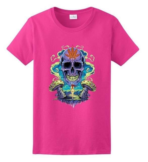 24 Pieces of Wholesale Weed Skull Pink Color T-Shirts