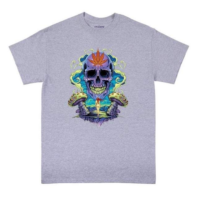 24 Pieces of Wholesale Weed Skull Sports Grey Color T-Shirts