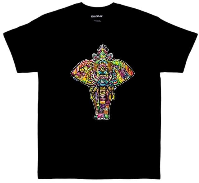 24 Pieces of Elephant 4 ? Neon Puff T-Shirts Black Color