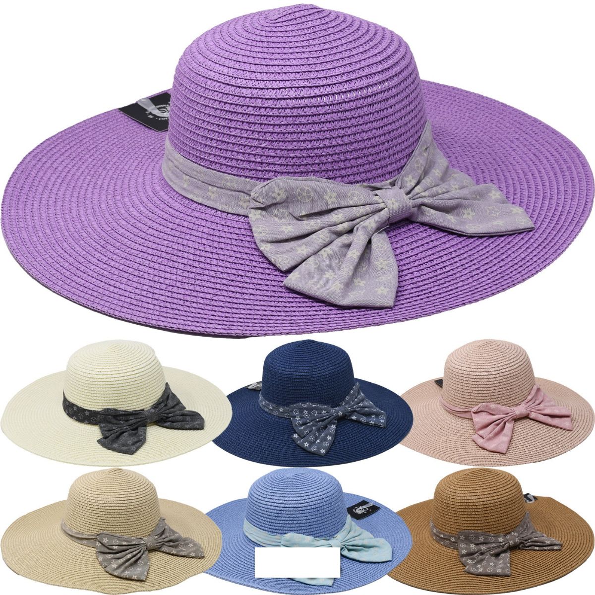12 Pieces of Beach Hat With Fabric Band Wide