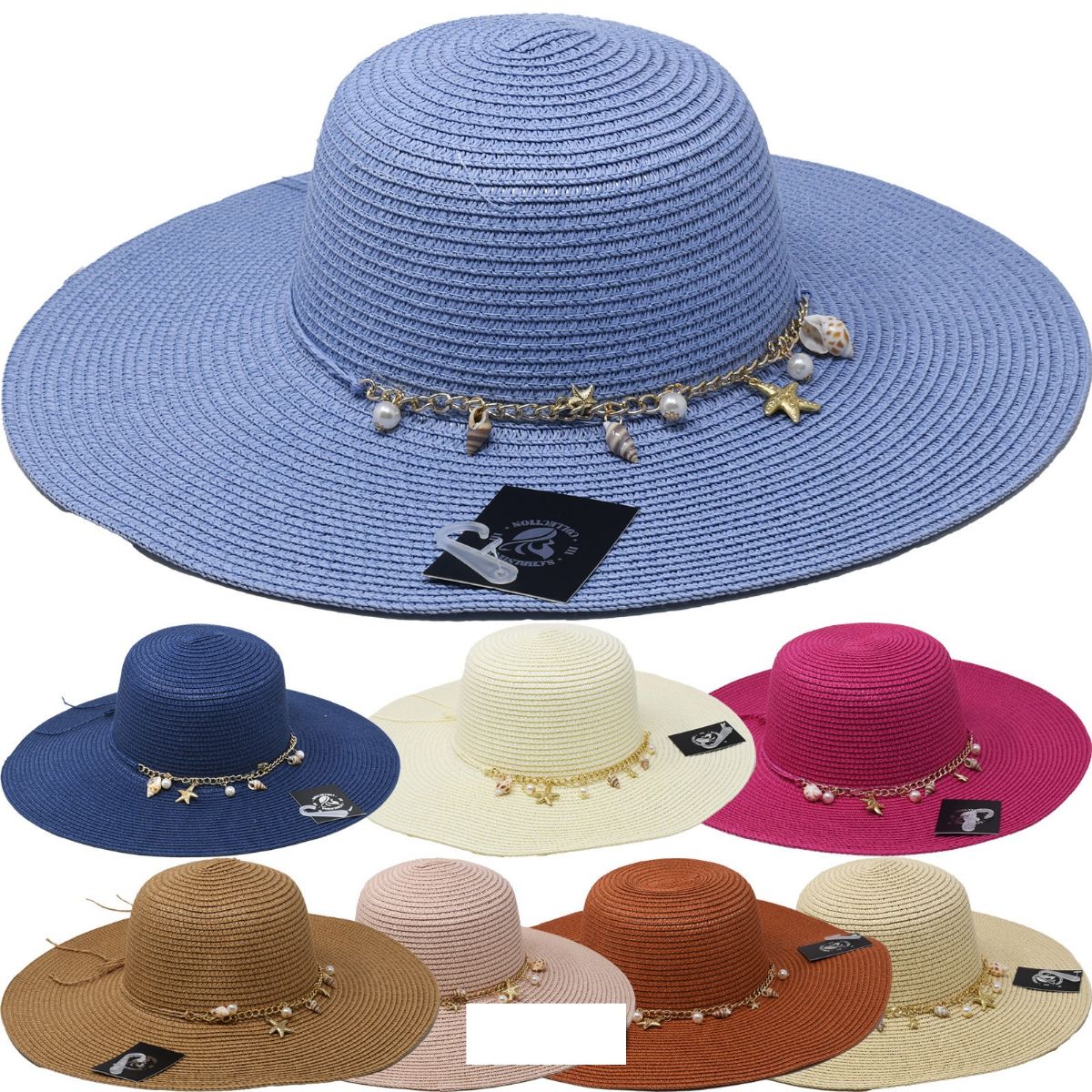 12 Pieces of Beach Hat With Sea Shell Band Wide