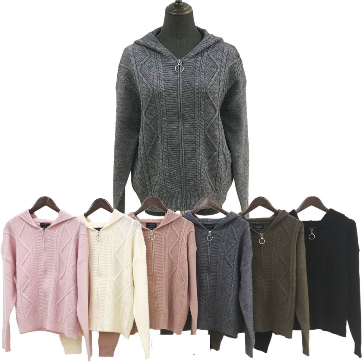 12 Pieces of Knitted Zipper Hoodie Heavy Cashmere L/xl