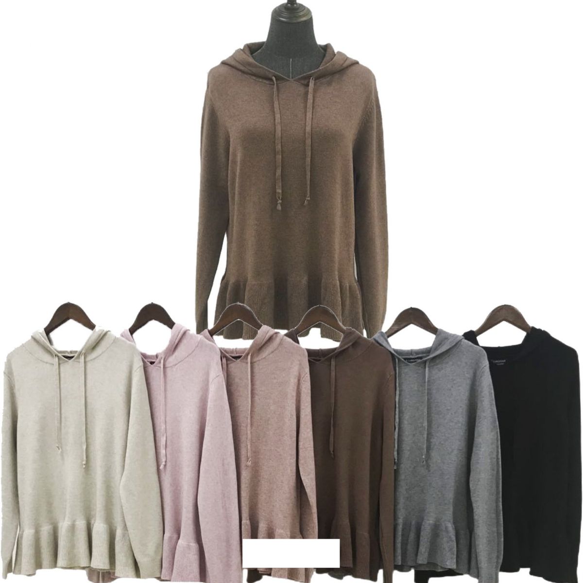 12 Pieces of Knitted Cashmere Hoodie Ruffle Bottom S/m