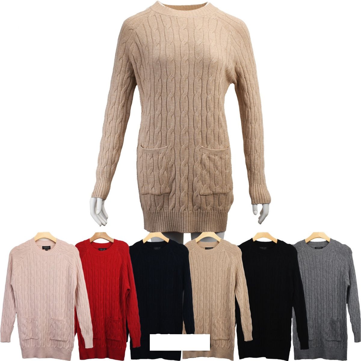12 Pieces of Knitted Cashmere Long Dress Pocket Design L/xl