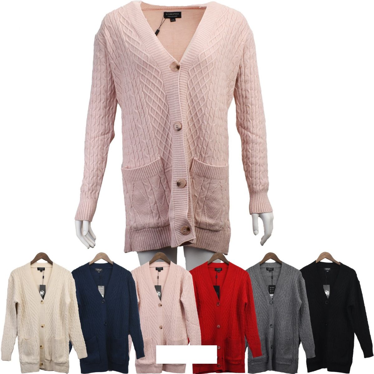 12 Pieces of Knitted Button Down Long Cardigan S/m