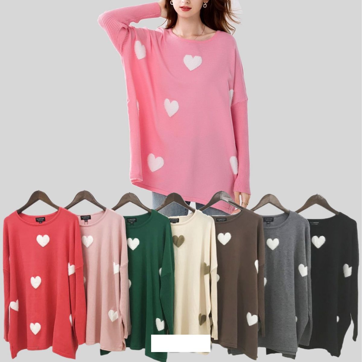 12 Pieces of Knitted Cashmere Baggy Sweater Hearts Design L/xl