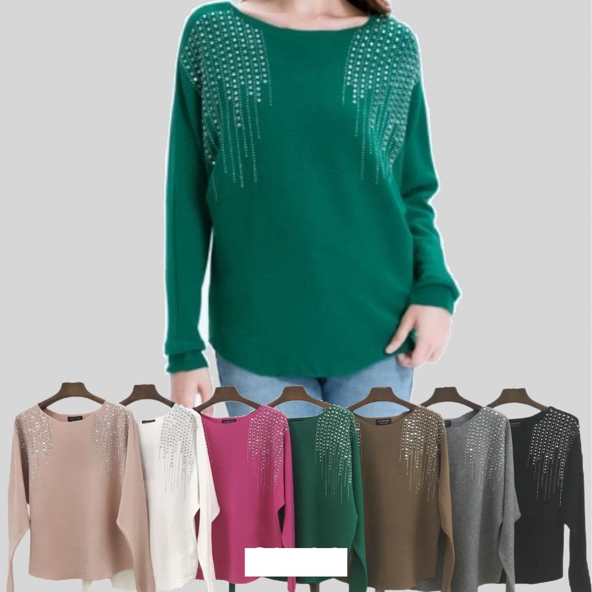 12 Pieces of Knitted Cashmere Baggy Sweater Rhinestone Design L/xl