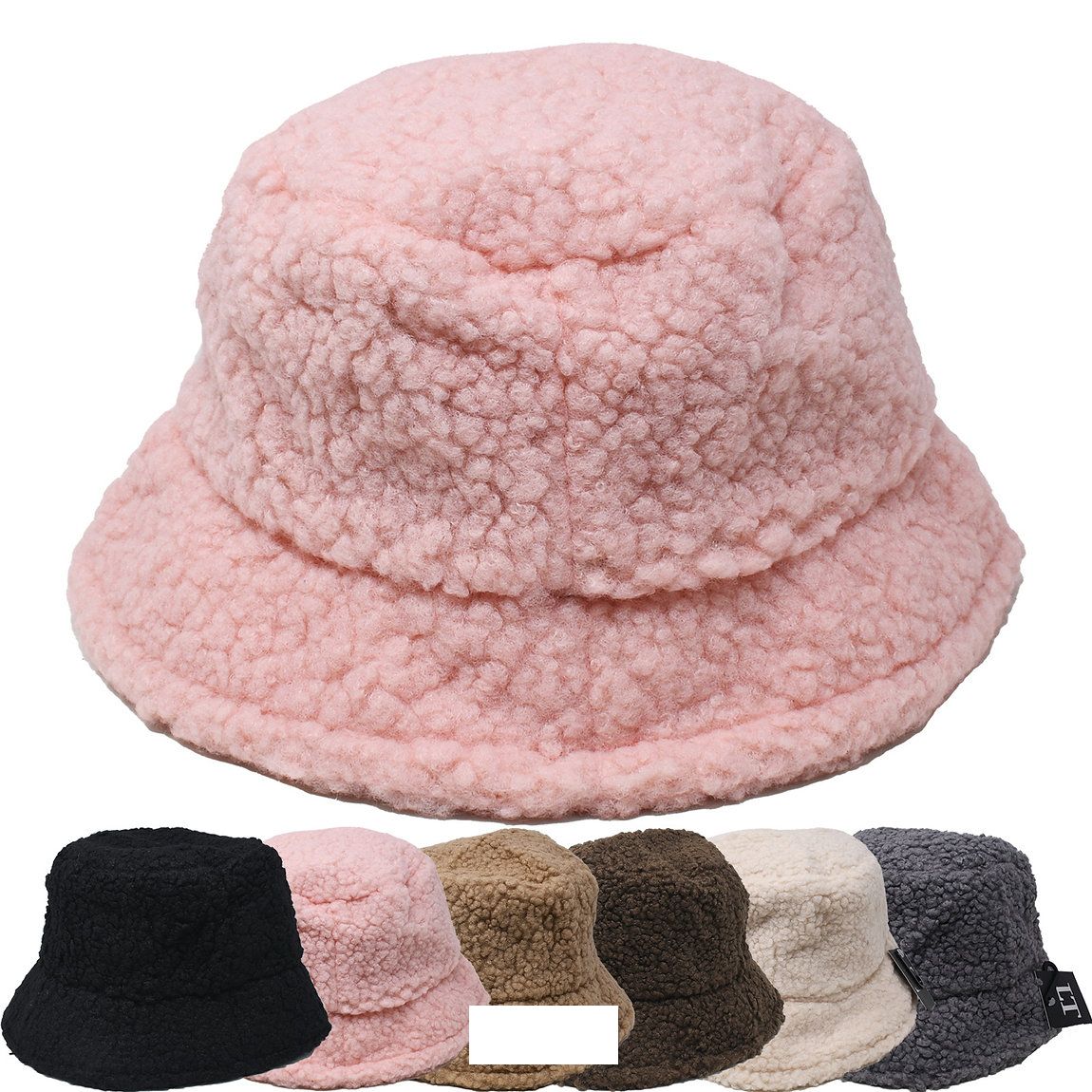 12 Pieces of Women's Winter Sherpa Fur Bucket Hat Style Knitted Hats With Fleece Lining In Assorted Colors