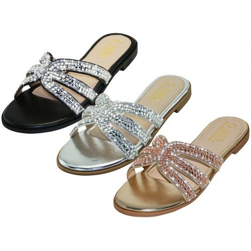 24 Wholesale Women s Rhinestone Slides Sandals WSD