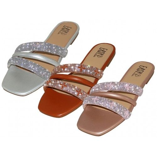 Amazon.com: Women Single Band Flats Sandals Sequin Rhinestone Decor Bling  Slides Outdoor Fashion Summer Beach Casual Shoes (Color : Brown, Size : 39)  : Clothing, Shoes & Jewelry