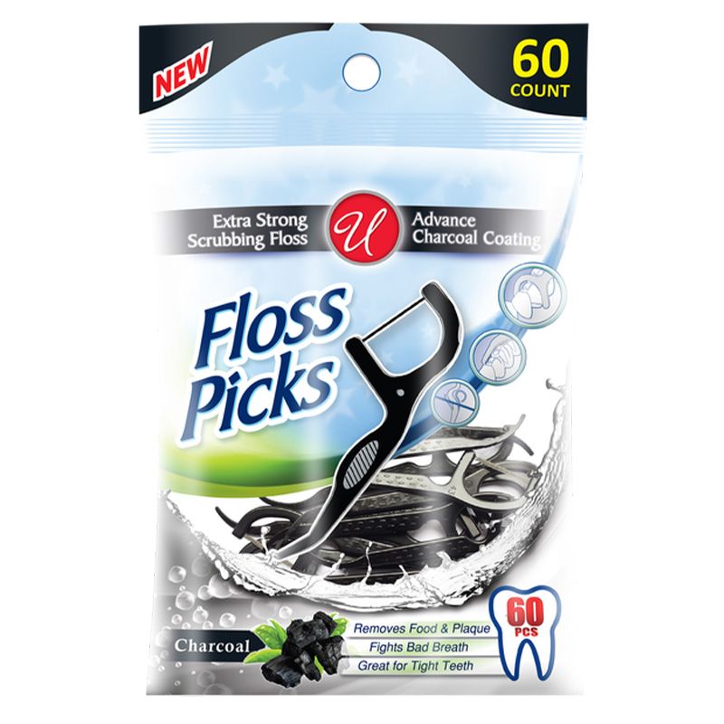 48 Packs of Dental Floss Picks Charcoal 60 Piece Pack