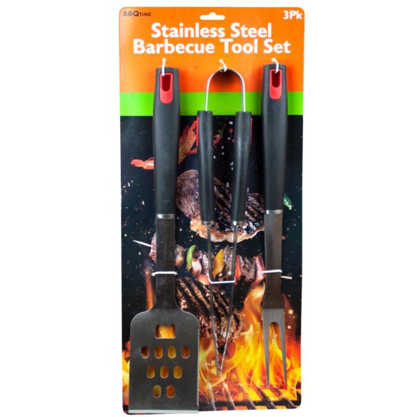 3 pieces of 3 Pack Stainless Steel Barbecue Tool Set