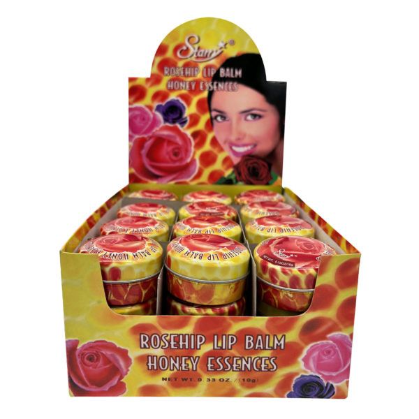 72 pieces of Honey Essences Rosehip Lip Blam In Countertop Display
