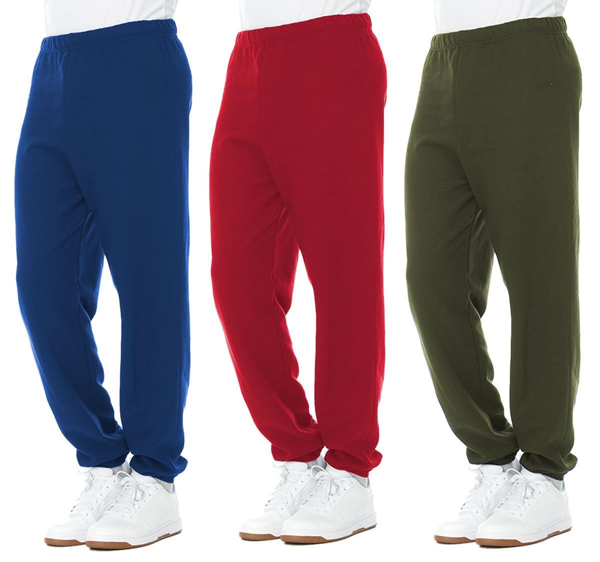 3 Pieces of Yacht & Smith Men's Fleece Joggers Pants Assorted Green, Red, Blue Size Medium