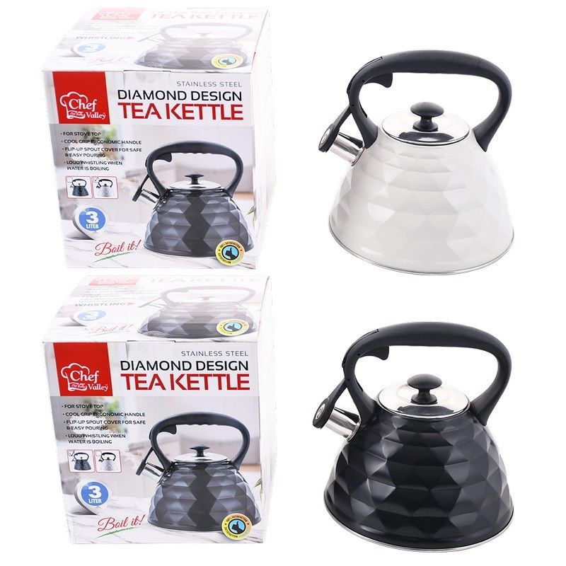 6 Wholesale 3l Tea Kettle W black Handle Whistling Spout