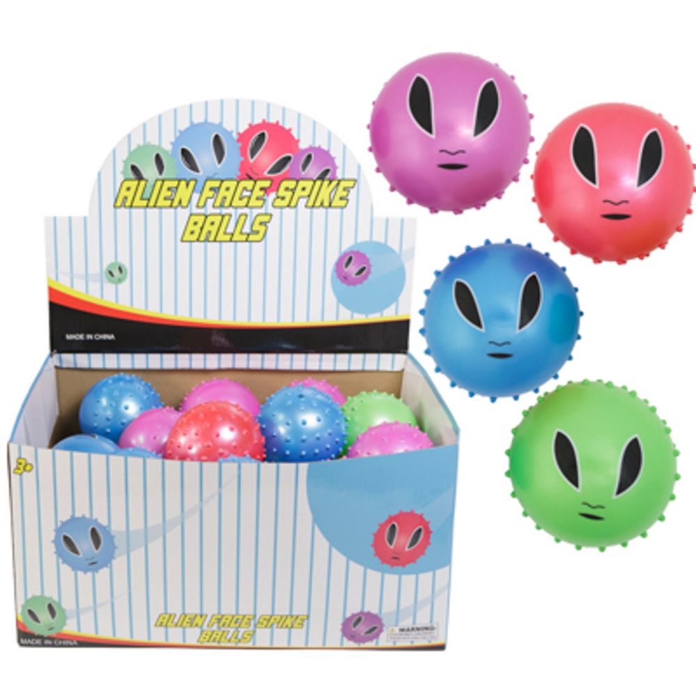 24 pieces Alien Face Spike Balls In 24pc Pdq/4ast Colors 5in