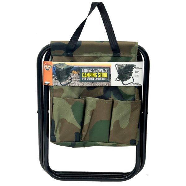 2 pieces of Folding Camouflage Camping Stool With Storage Compartments