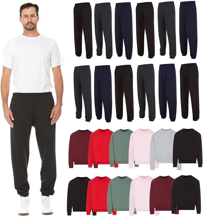 24 Wholesale Mens Fleece Cotton Blend 12 Jogger Pants And 12 Crewneck Sweatshirts In Assorted Colors Size Medium WSD