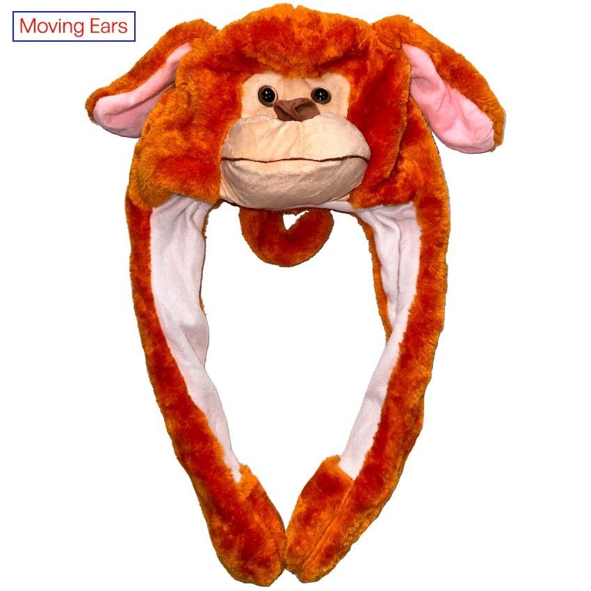 12 pieces of Animal Hat With Moving Ears For Adults - Monkey Design