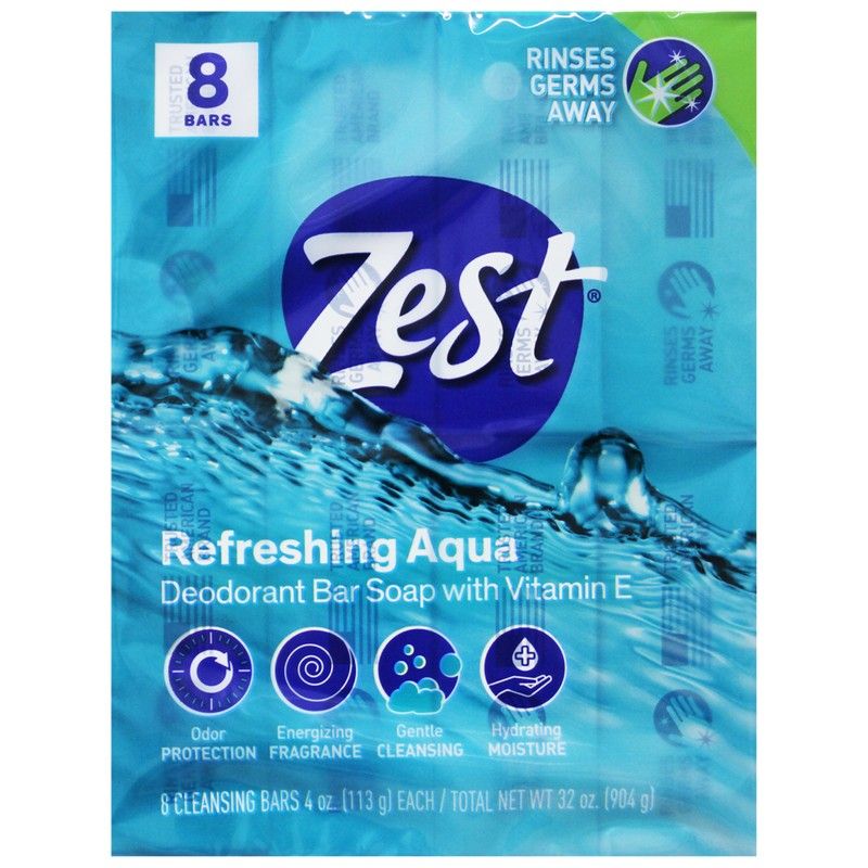 6 Pieces of 4oz 8pk Zest Bar Soap Aqua