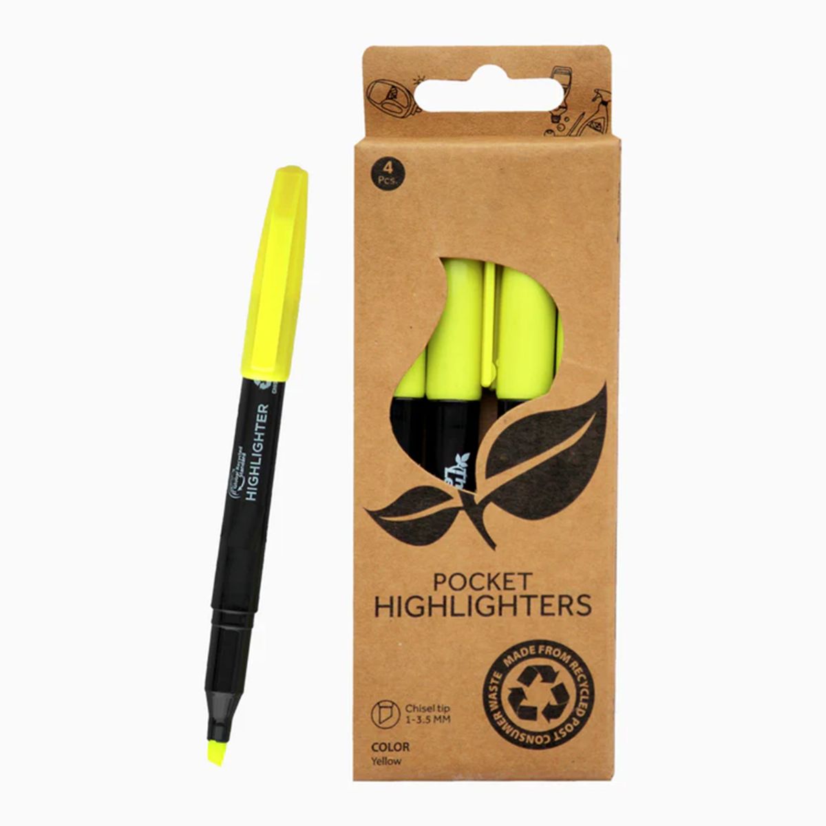 72 Pieces of Highlighter 4 Pack, Yellow, Chisel Tip (72 Pack Per Case)