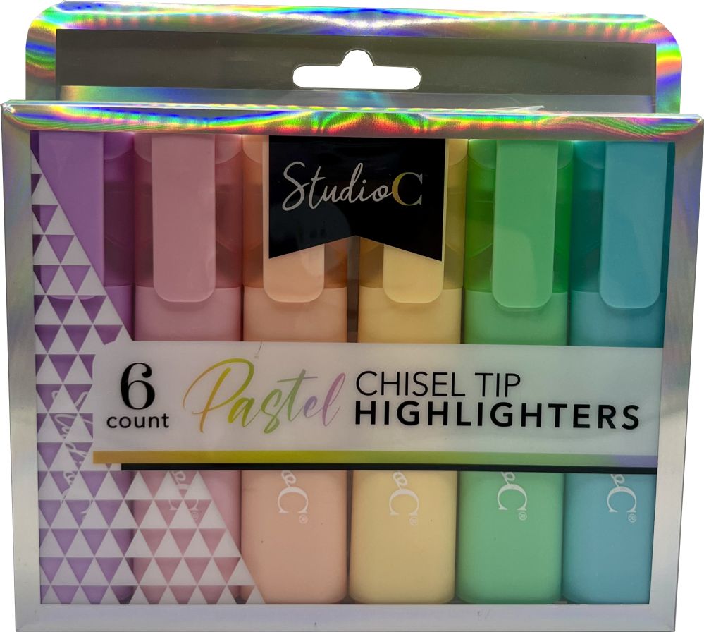 24 Pieces of Pastel Highlighters 6ct Chisel Tip Foil Acetate Box