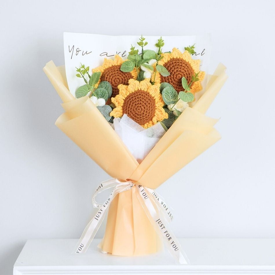 36 Wholesale Crochet Sunflower And Puff Flower Bouquet - at ...