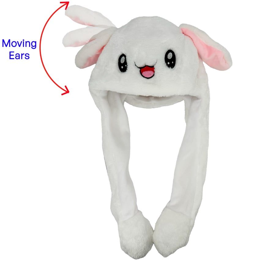 12 pieces of White Cute Animal Hats With Moving Ears - Pink Heart On Paw