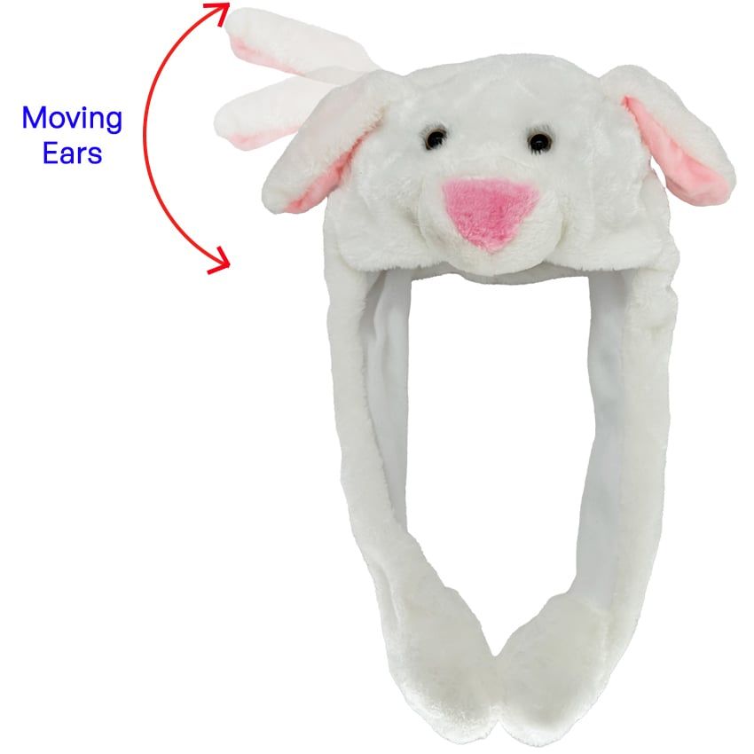12 pieces of White Bunny Animal Hats With Moving Ears