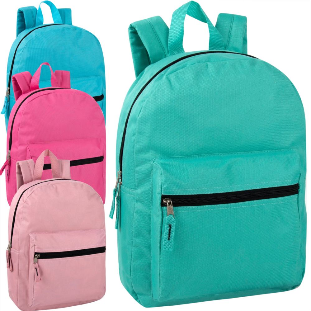 24 Pieces of 15 Inch Basic Backpack 4 Color Assortment