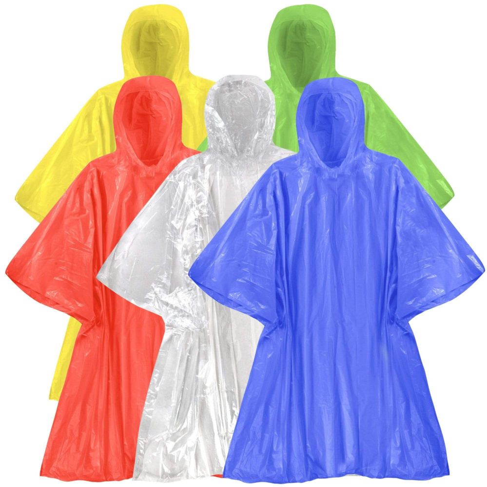 200 Pieces of Disposable Rain Ponchos - 5 Colors
