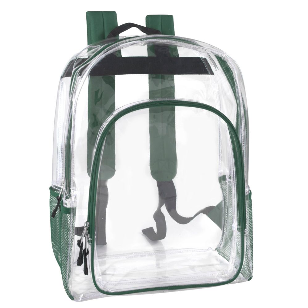 24 Pieces of Deluxe 17 Inch Clear Backpack With Side Pockets Green