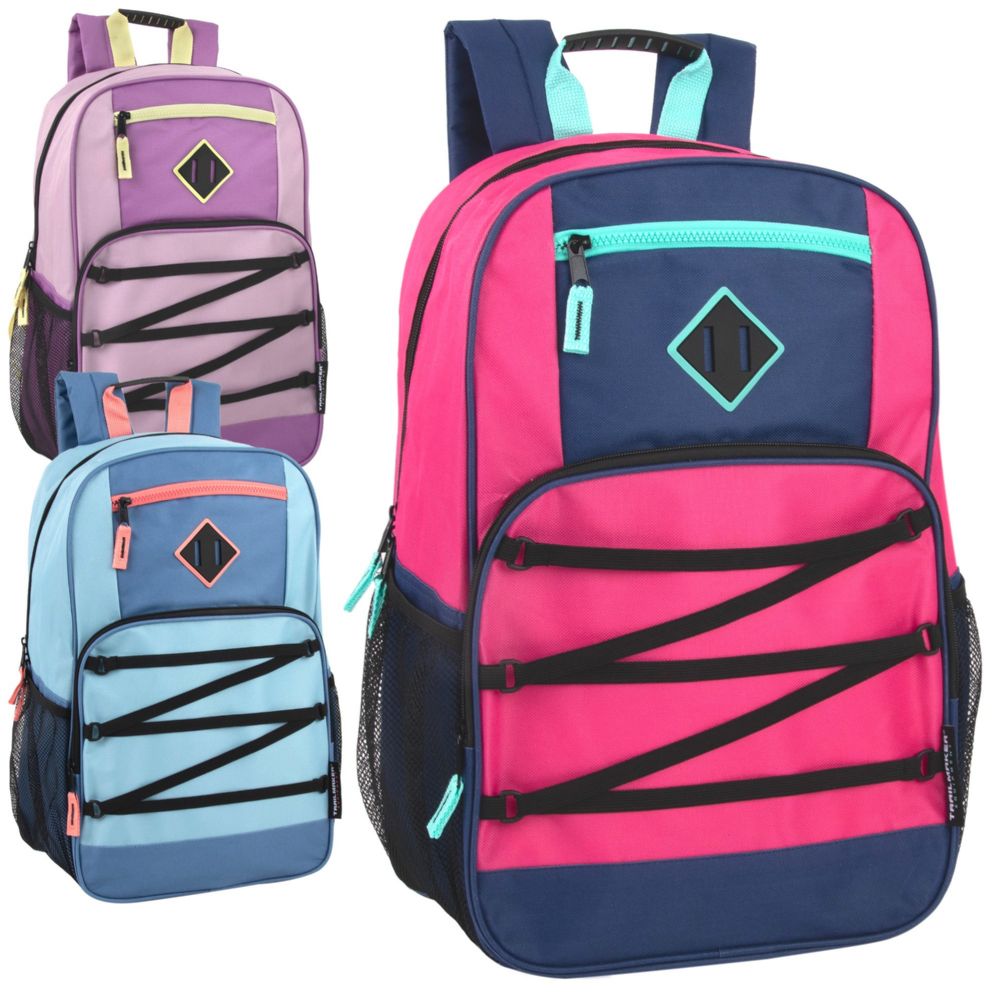 24 Pieces of 19 Inch Dome Bungee Backpack With Laptop Section - 3 Girls Colors