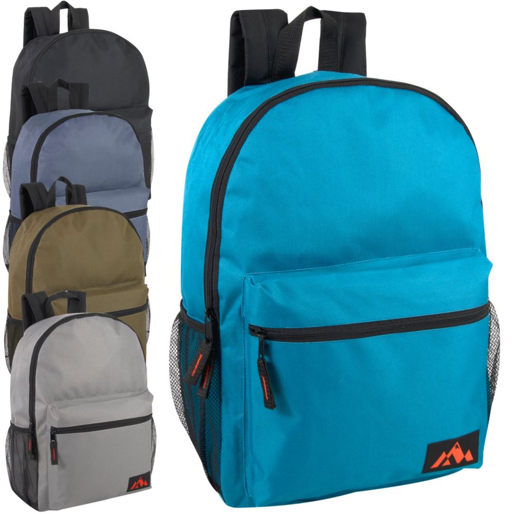 24 Pieces of 18 Inch Trailmaker Boy's Assorted Colors Backpack With Side Mesh Pocket - 5 Colors