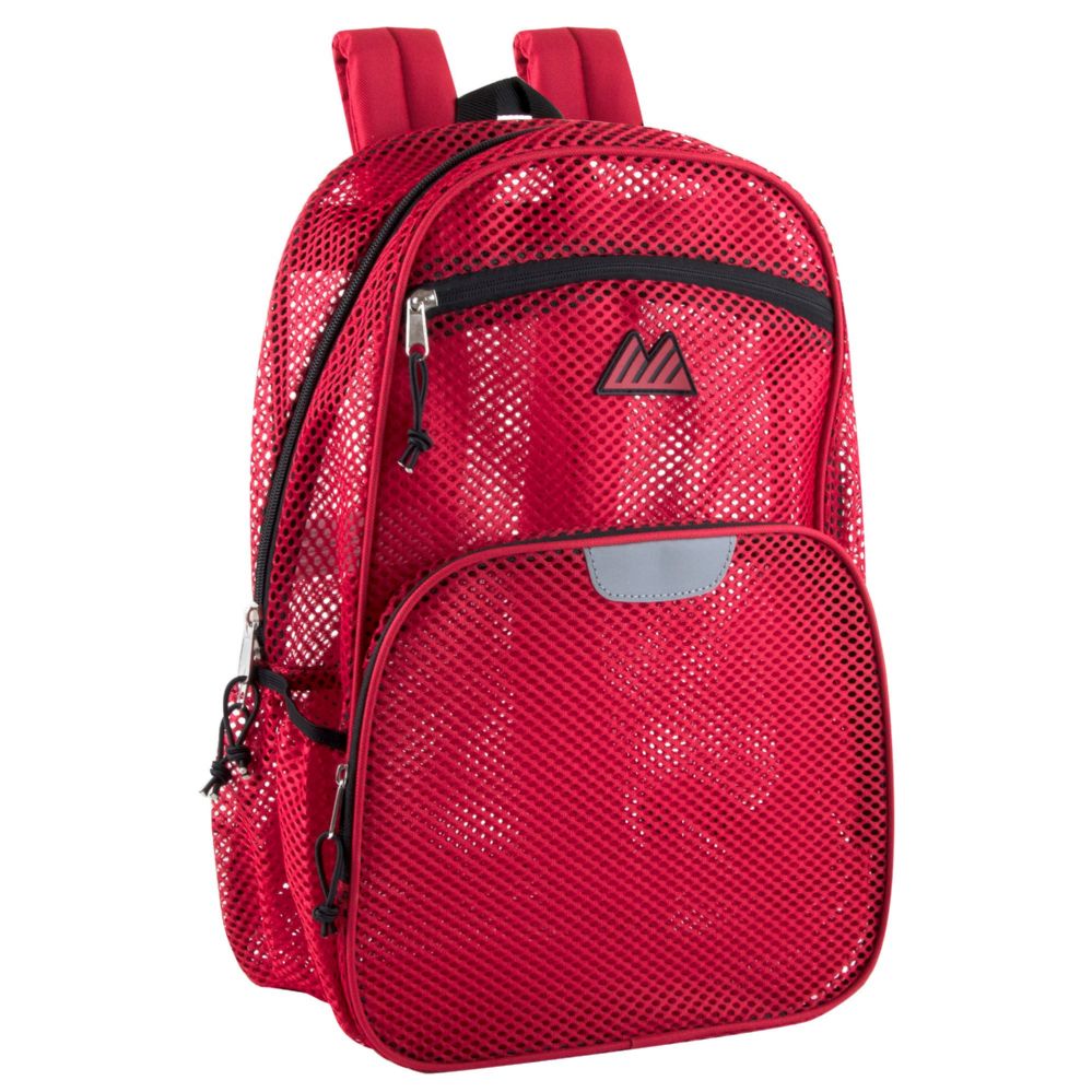 24 Pieces of 18 Inch Pro Jersey Reflective Mesh Backpack - 4 Dark Colors Red