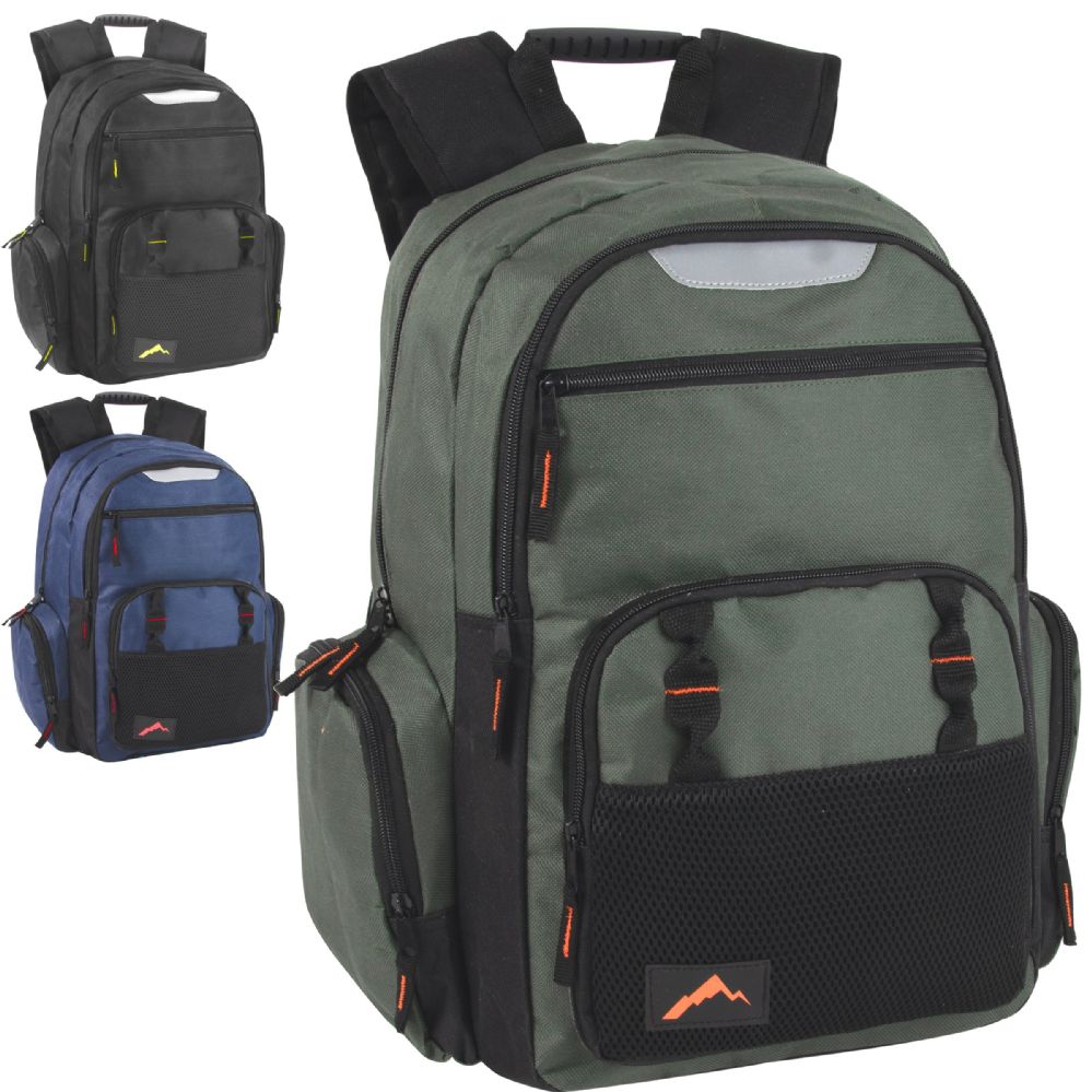 24 Pieces of 18 Inch Reflective Multi Pocket Backpack With Laptop Section - 3 Colors