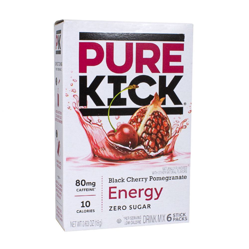 12 Pieces of Pure Kick Energy Drink Mix Black Cherry Pomegranate Singles To GO- 6 Ct.