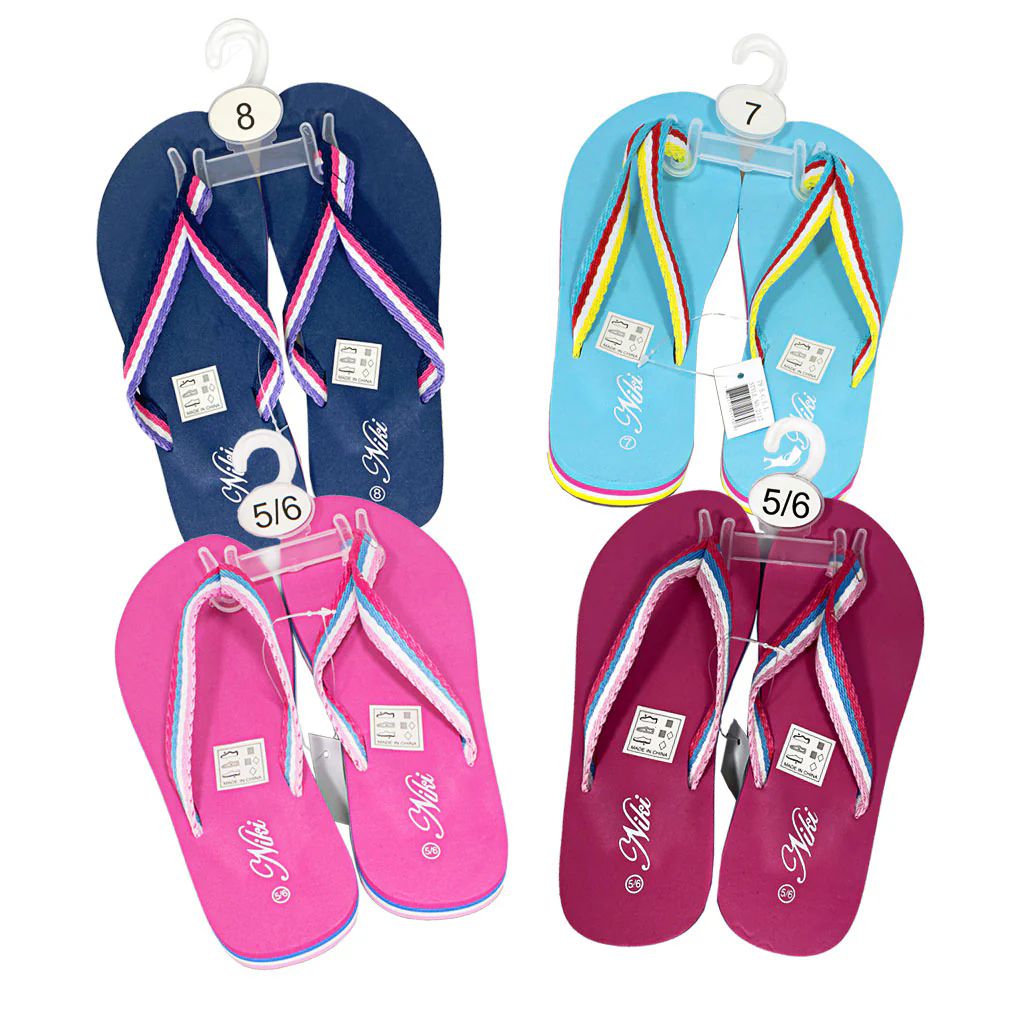 12 Pieces of Ladies' Heavy Duty V Strap Flip Flops  Assorted Sizes & Colors