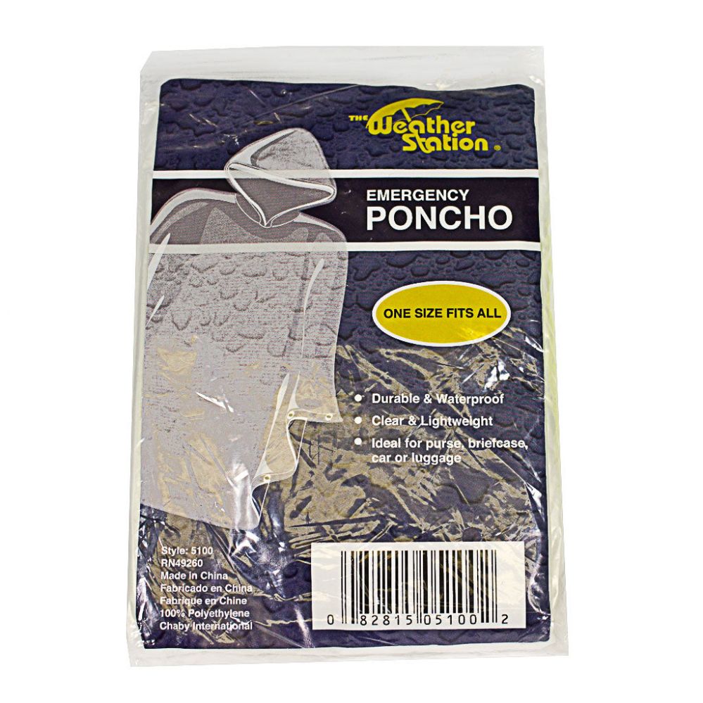12 Pieces of Weather Station Emergency Poncho - Clear
