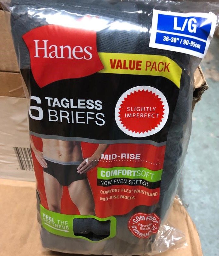24 Wholesale Hanes Men's 6 Pack Tagless Briefs MiD-Rise Size M