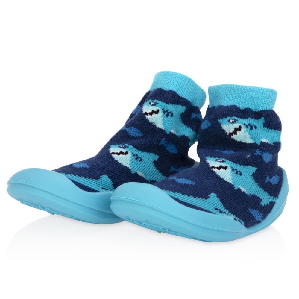 24 Pieces of Nuby Baby Rubber Shoes - Blue Sharks Large