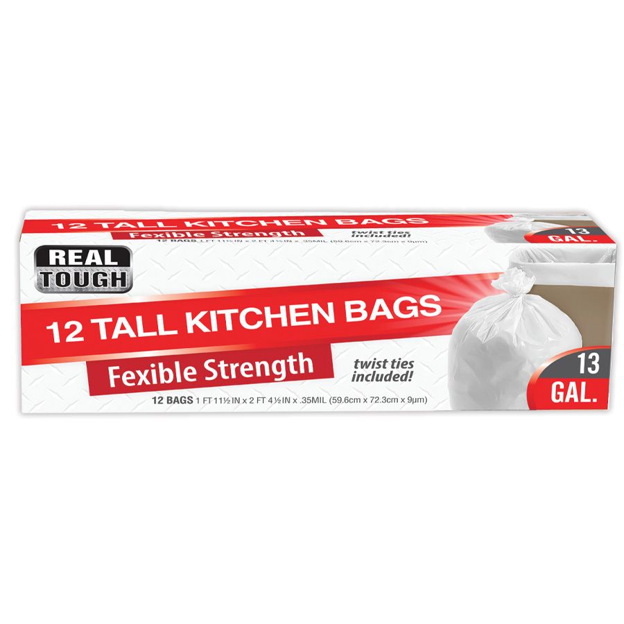 24 Pieces of Real Tough Trash Bag Kitchen Tall 13 Gl 12 Ct Twist Tie