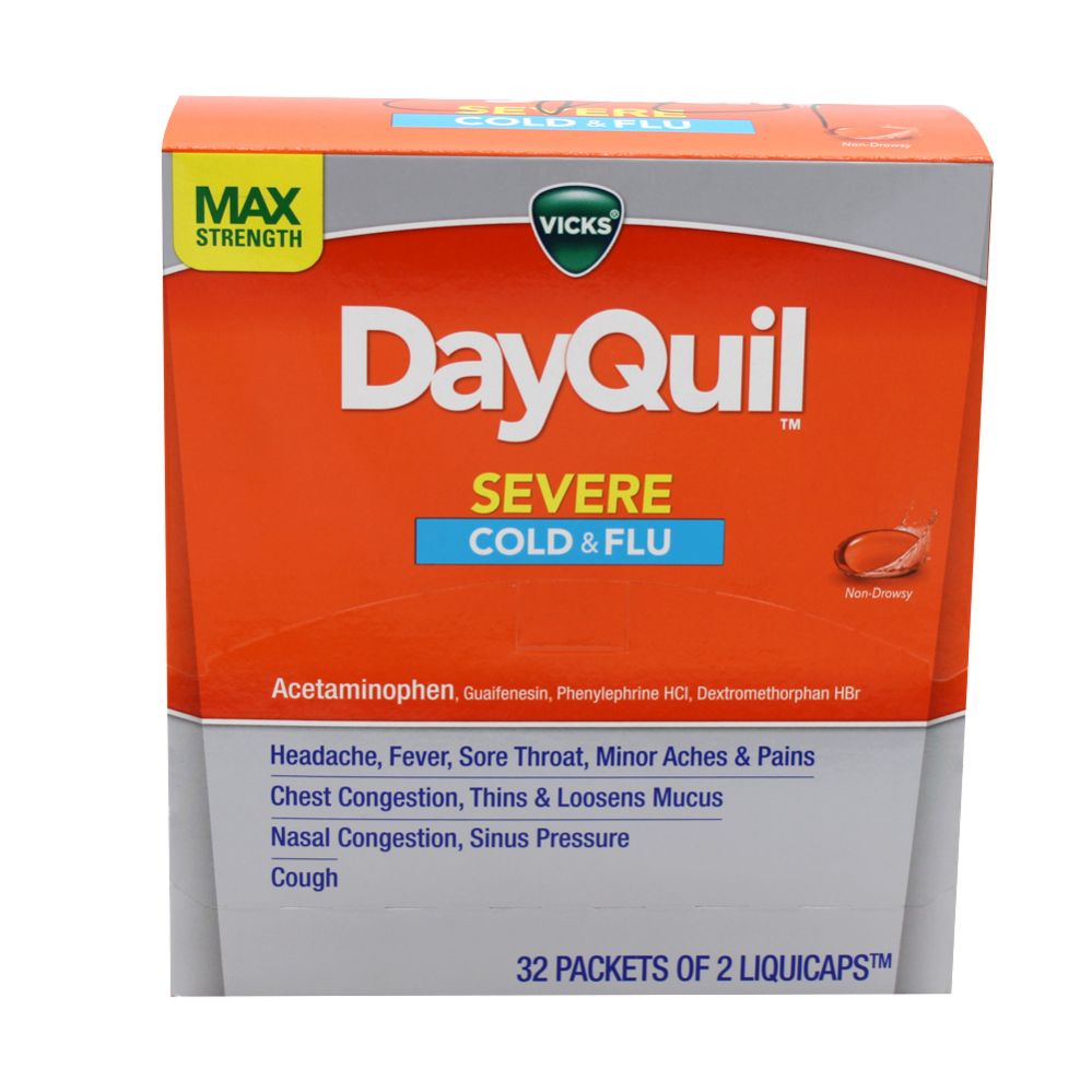 32 Wholesale Dayquil Cold &amp; Flu 2 Ct Caplets Severe Multi Symptom - WSD