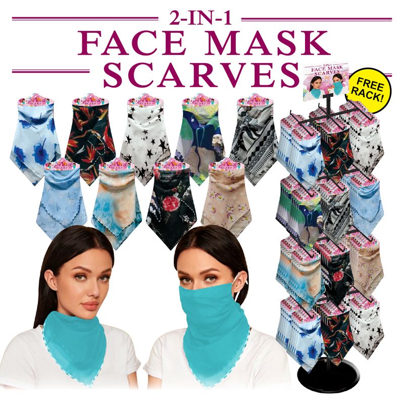 144 pieces of 144pc 2-IN-1 Combo Chiffon Mask Scarf Display