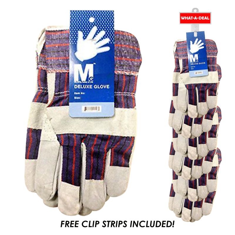 24 pieces of 24 Pc Leather Palm Work Gloves With 2 Clip Strips